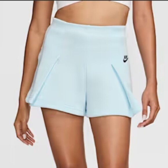 NIKE Tech Fleece High Waist 3” Pleated Shorts Size XL Ice Blue NEW - Picture 2 of 10